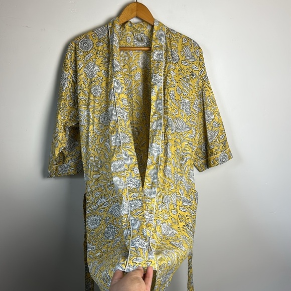 Floral Boho Multicolor Kimono Robe Size L/XL Printed yellow Summer Vacation Hote - Picture 3 of 11